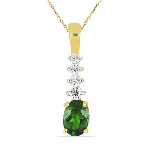 BUY 14K GOLD NATURAL WHITE DIAMOND WITH CHROME DIOPSIDE GEMSTONE  CLASSIC PENDANT